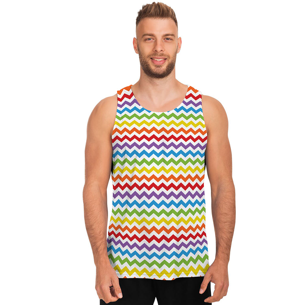 Rainbow Chevron Pattern Print Men's Tank Top