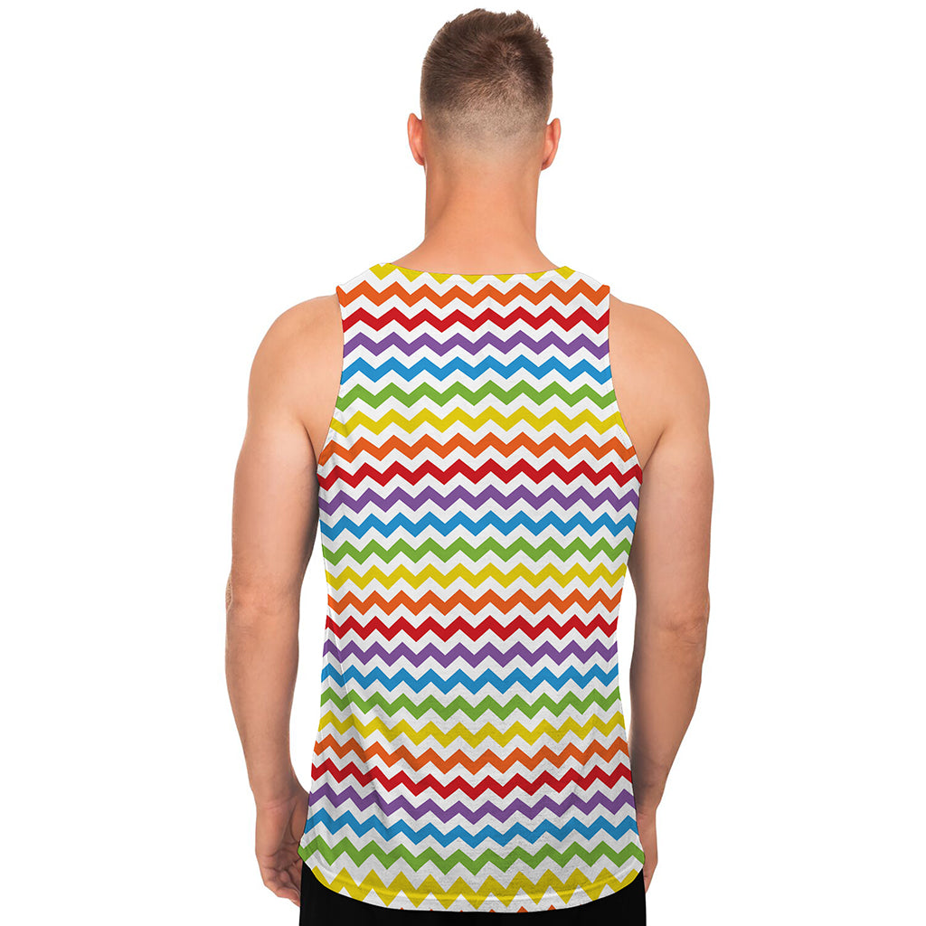Rainbow Chevron Pattern Print Men's Tank Top