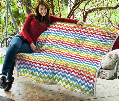 Rainbow Chevron Pattern Print Quilt