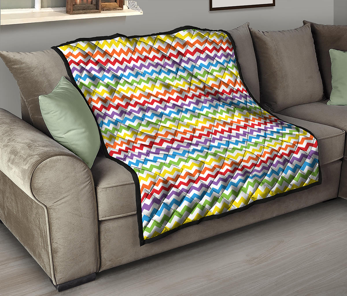 Rainbow Chevron Pattern Print Quilt