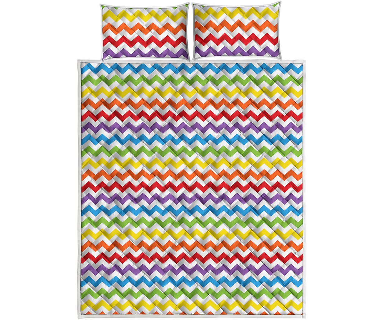 Rainbow Chevron Pattern Print Quilt Bed Set