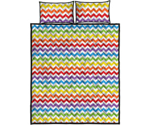 Rainbow Chevron Pattern Print Quilt Bed Set