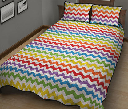 Rainbow Chevron Pattern Print Quilt Bed Set