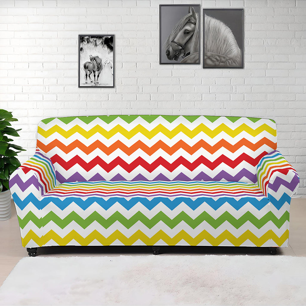 Rainbow Chevron Pattern Print Sofa Cover
