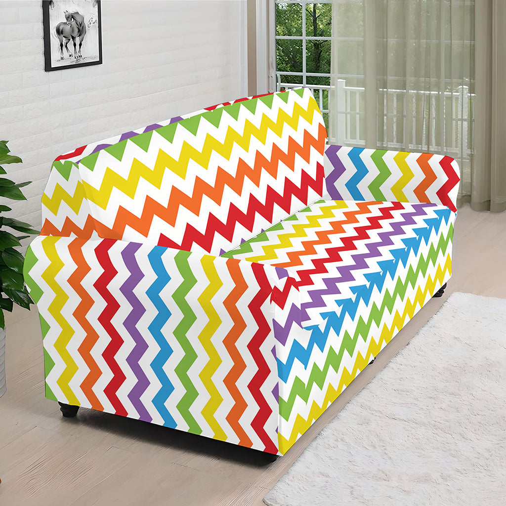 Rainbow Chevron Pattern Print Sofa Cover