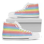 Rainbow Chevron Pattern Print White High Top Shoes