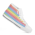 Rainbow Chevron Pattern Print White High Top Shoes