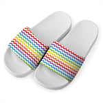 Rainbow Chevron Pattern Print White Slide Sandals
