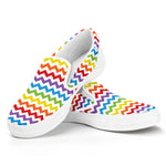 Rainbow Chevron Pattern Print White Slip On Shoes