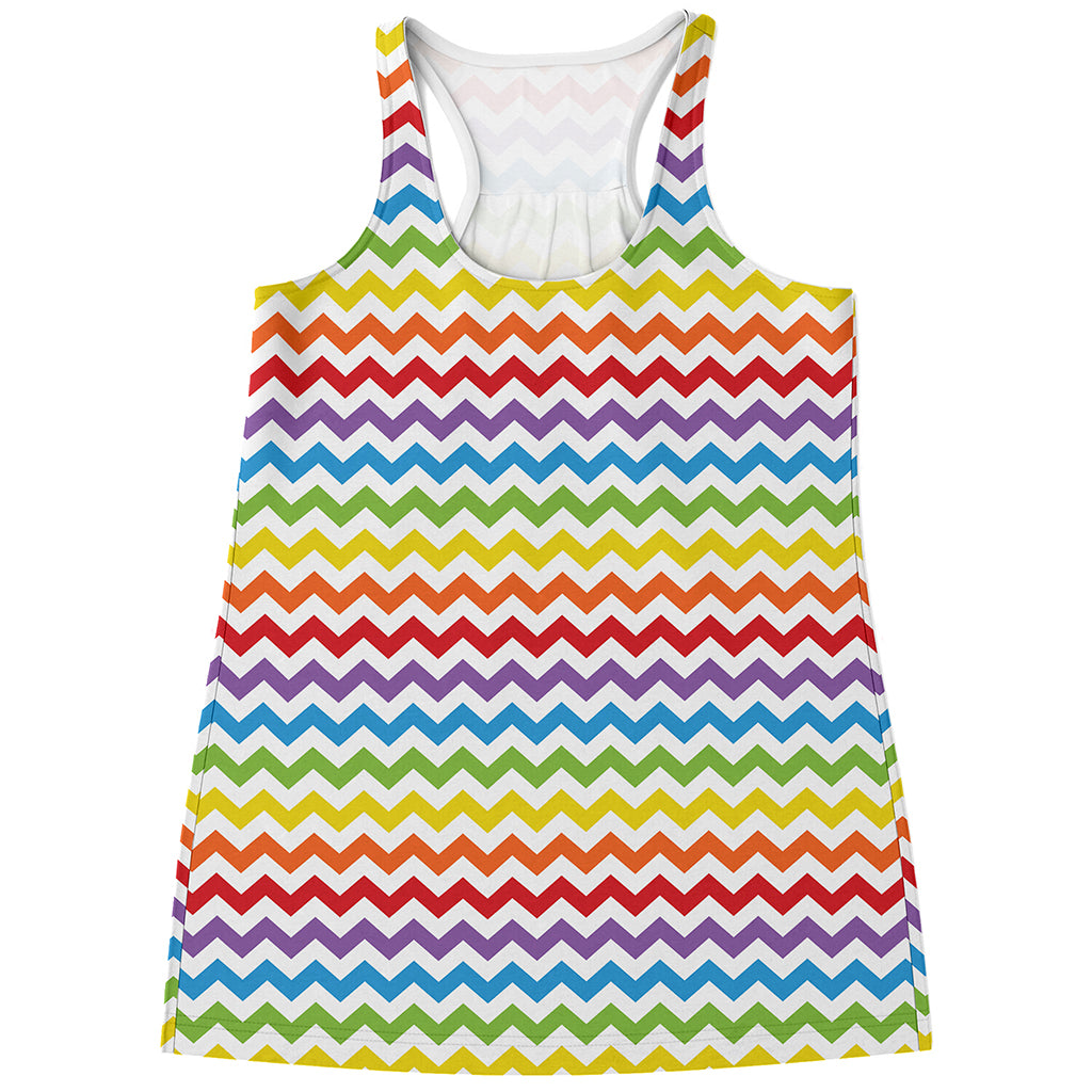 Rainbow Chevron Pattern Print Women's Racerback Tank Top