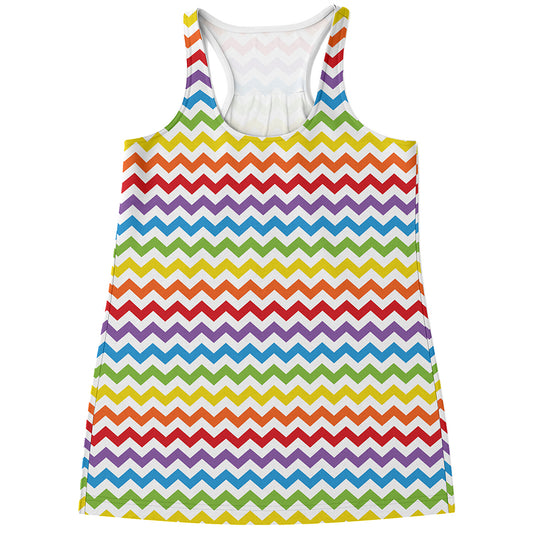 Rainbow Chevron Pattern Print Women's Racerback Tank Top