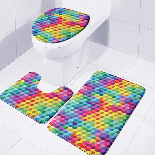 Rainbow Cubes Pattern Print 3 Piece Bath Mat Set