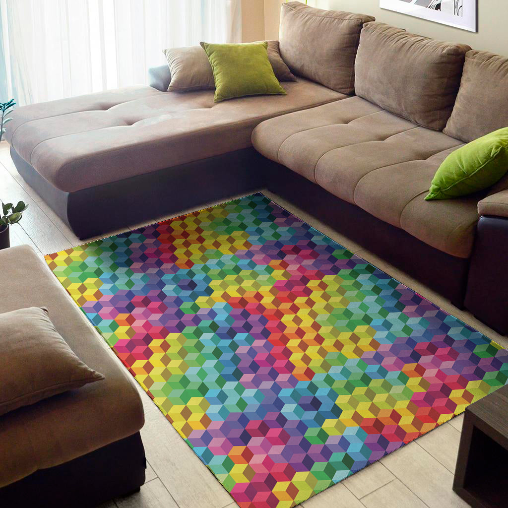 Rainbow Cubes Pattern Print Area Rug