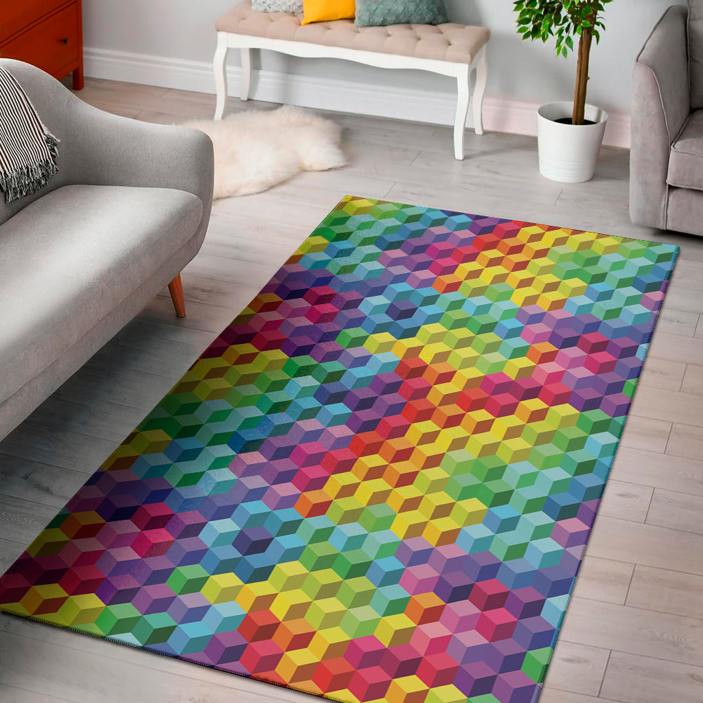 Rainbow Cubes Pattern Print Area Rug