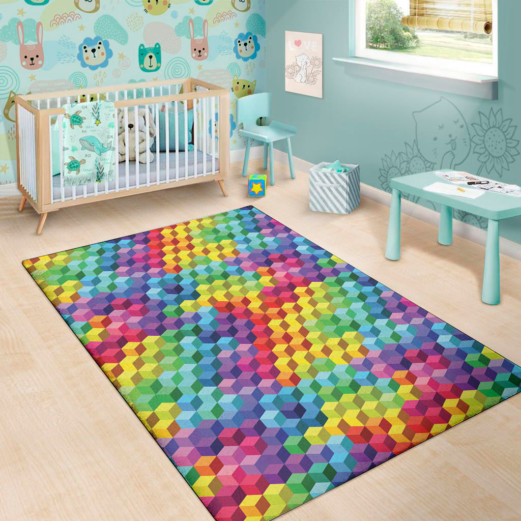 Rainbow Cubes Pattern Print Area Rug