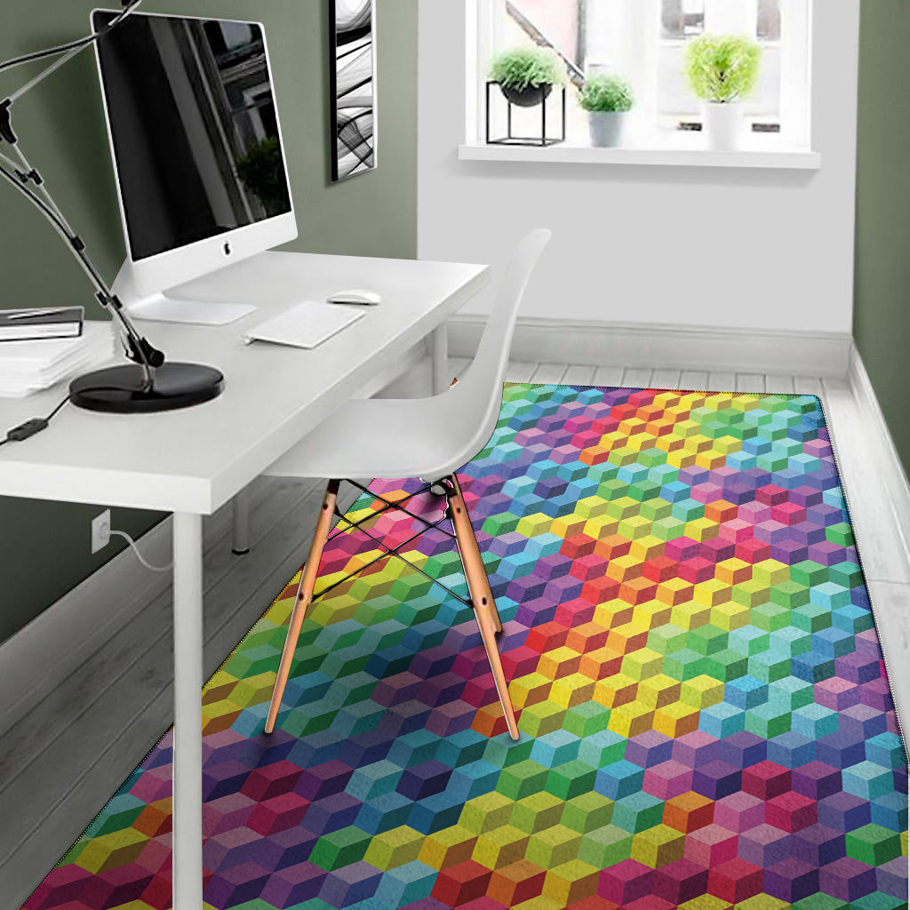 Rainbow Cubes Pattern Print Area Rug