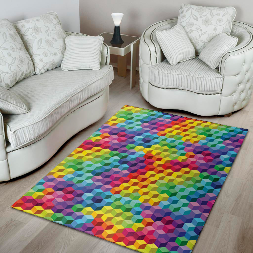 Rainbow Cubes Pattern Print Area Rug