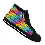 Rainbow Cubes Pattern Print Black High Top Shoes