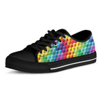 Rainbow Cubes Pattern Print Black Low Top Shoes
