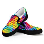 Rainbow Cubes Pattern Print Black Slip On Shoes