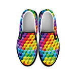 Rainbow Cubes Pattern Print Black Slip On Shoes