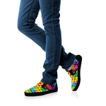 Rainbow Cubes Pattern Print Black Slip On Shoes