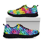 Rainbow Cubes Pattern Print Black Sneakers