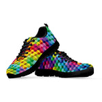 Rainbow Cubes Pattern Print Black Sneakers