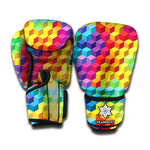 Rainbow Cubes Pattern Print Boxing Gloves