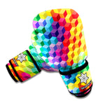 Rainbow Cubes Pattern Print Boxing Gloves