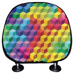 Rainbow Cubes Pattern Print Car Headrest Covers
