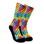 Rainbow Cubes Pattern Print Crew Socks