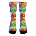 Rainbow Cubes Pattern Print Crew Socks