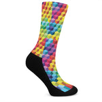 Rainbow Cubes Pattern Print Crew Socks