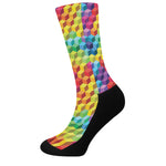 Rainbow Cubes Pattern Print Crew Socks