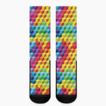 Rainbow Cubes Pattern Print Crew Socks