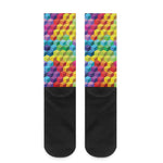 Rainbow Cubes Pattern Print Crew Socks