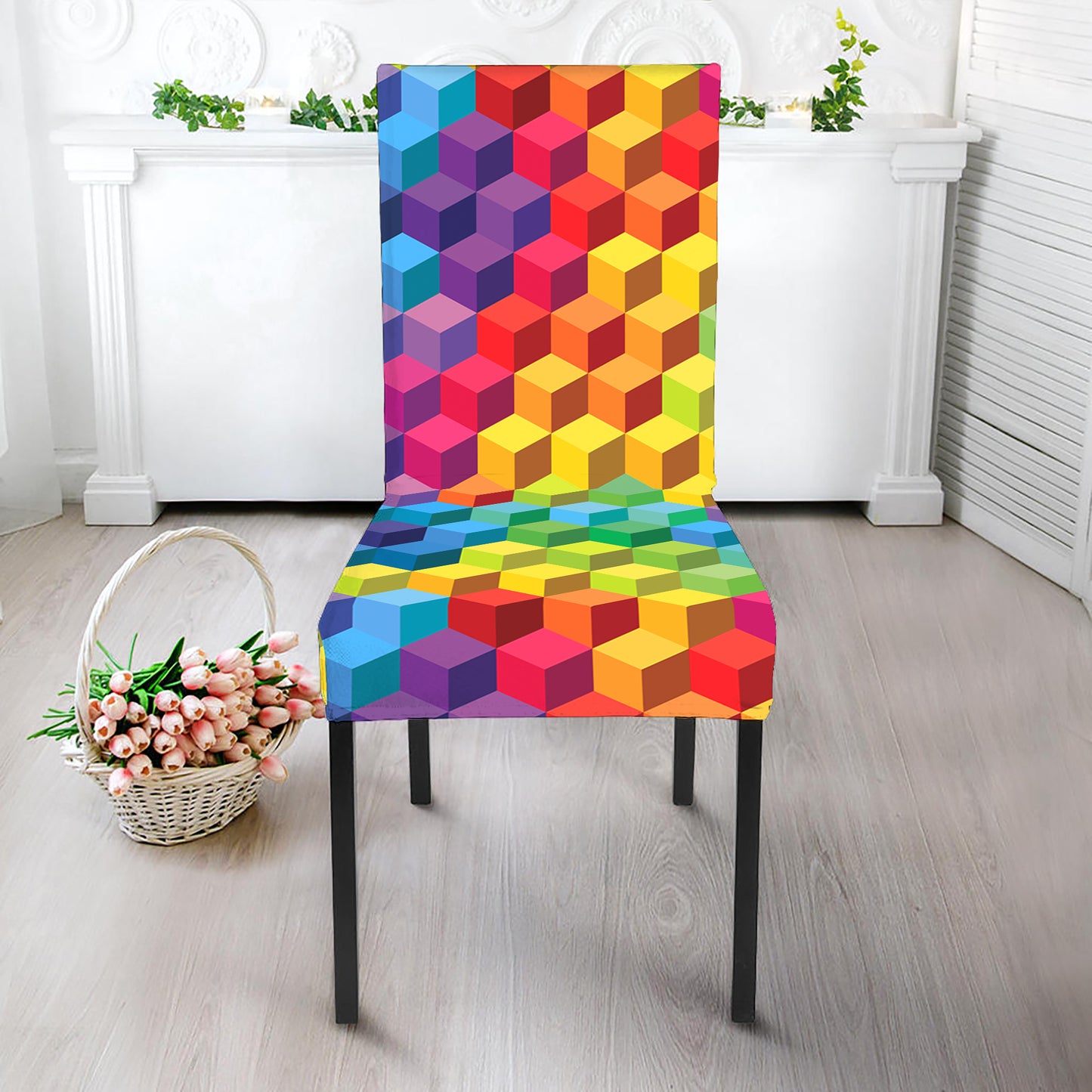 Rainbow Cubes Pattern Print Dining Chair Slipcover