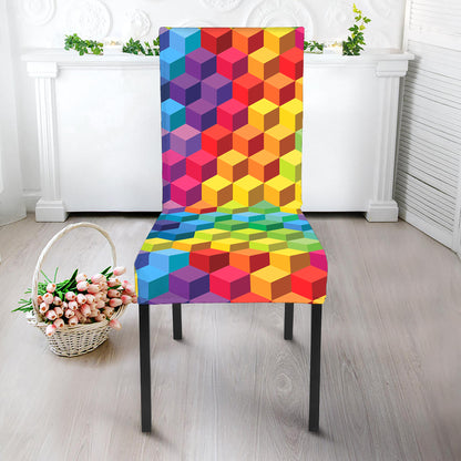 Rainbow Cubes Pattern Print Dining Chair Slipcover