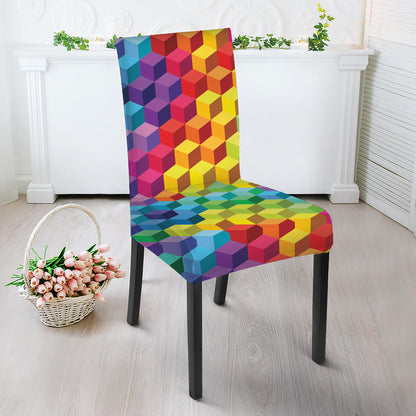 Rainbow Cubes Pattern Print Dining Chair Slipcover