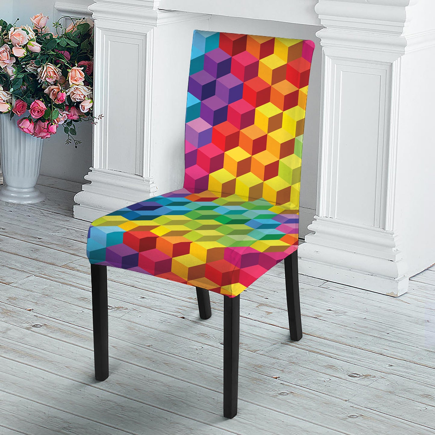 Rainbow Cubes Pattern Print Dining Chair Slipcover