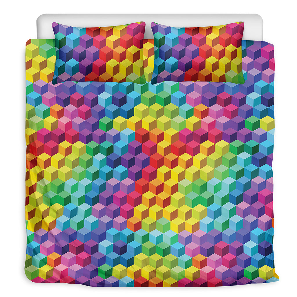 Rainbow Cubes Pattern Print Duvet Cover Bedding Set