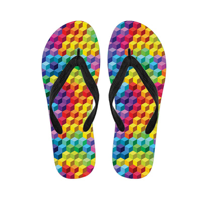 Rainbow Cubes Pattern Print Flip Flops