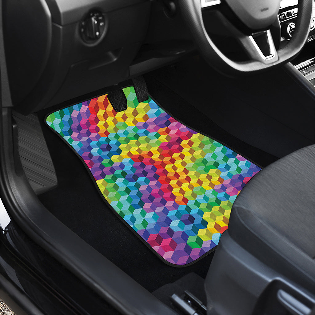 Rainbow Cubes Pattern Print Front and Back Car Floor Mats