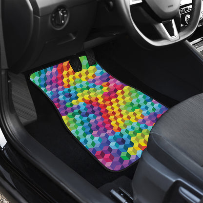 Rainbow Cubes Pattern Print Front and Back Car Floor Mats