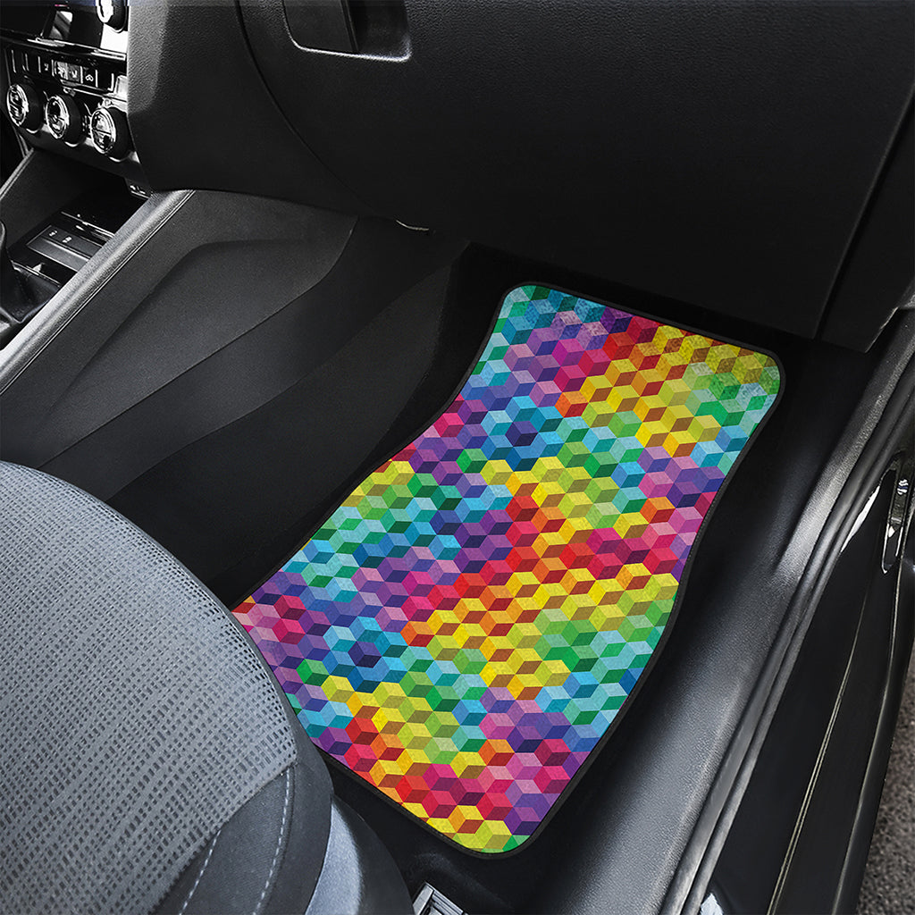 Rainbow Cubes Pattern Print Front and Back Car Floor Mats