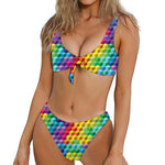 Rainbow Cubes Pattern Print Front Bow Tie Bikini