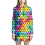 Rainbow Cubes Pattern Print Hoodie Dress