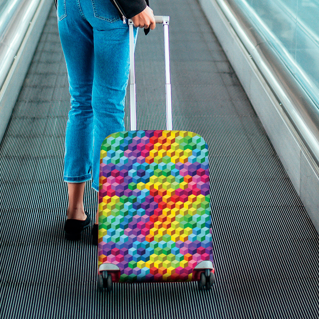 Rainbow Cubes Pattern Print Luggage Cover