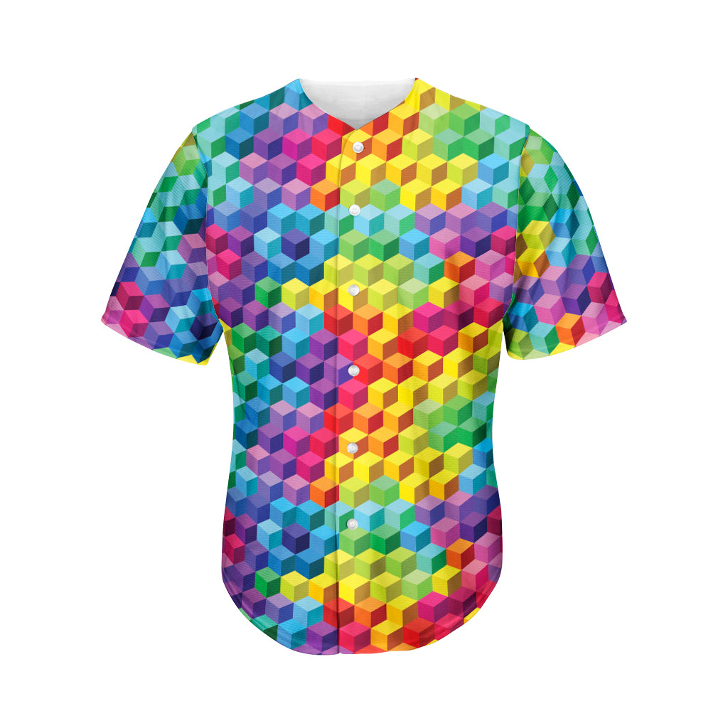 Rainbow Cubes Pattern Print Men's Baseball Jersey